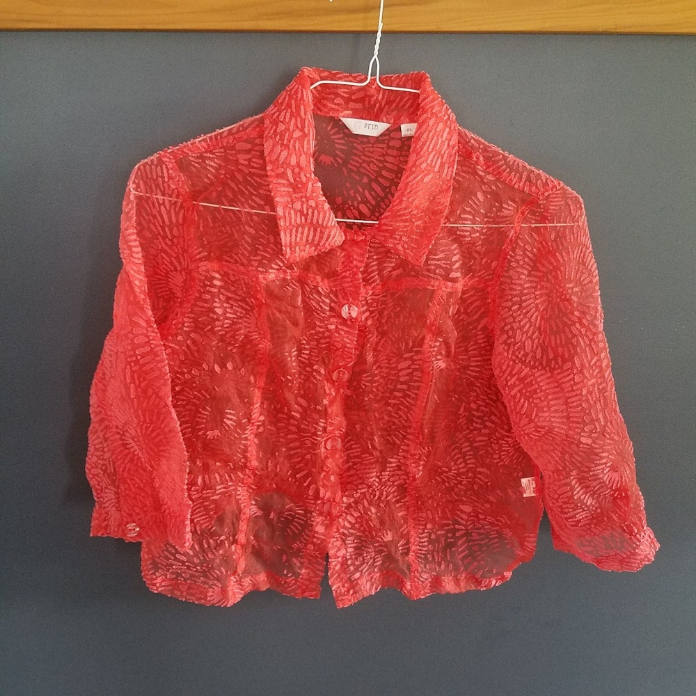 Erin | Red Sheer Circle Art Button Down Shirt